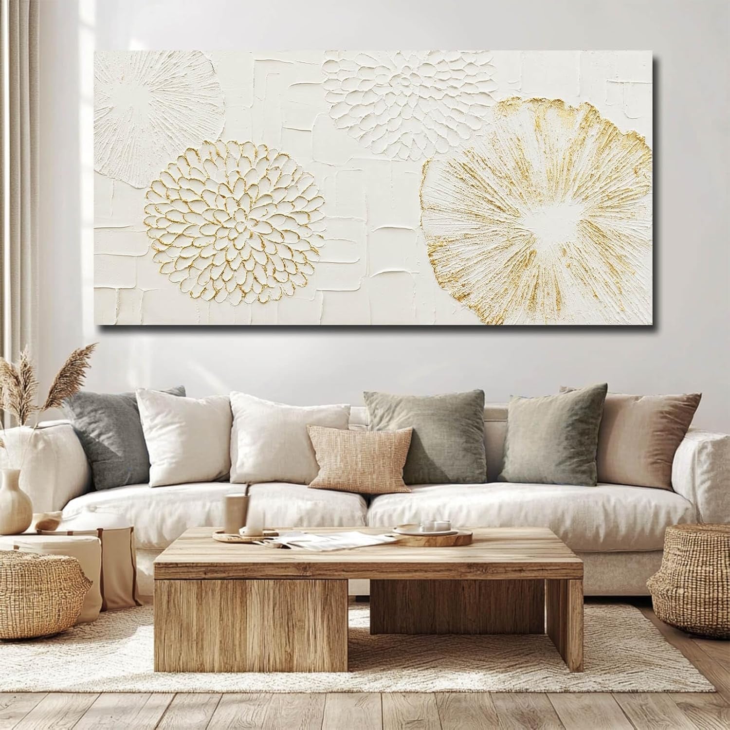 Elegant White Floral Canvas Wall Art 24x48 Inches Wide-1