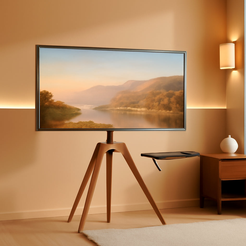 Premium Wood Easel TV Stand, Adjustable TV Tripod Stand for 45-65 Inch LED LCD Screen, Swivel TV Floor Stand with Top TV Shelf and Magnetic Concealed Cable Management, Max Load 88Lbs, Walnut-0