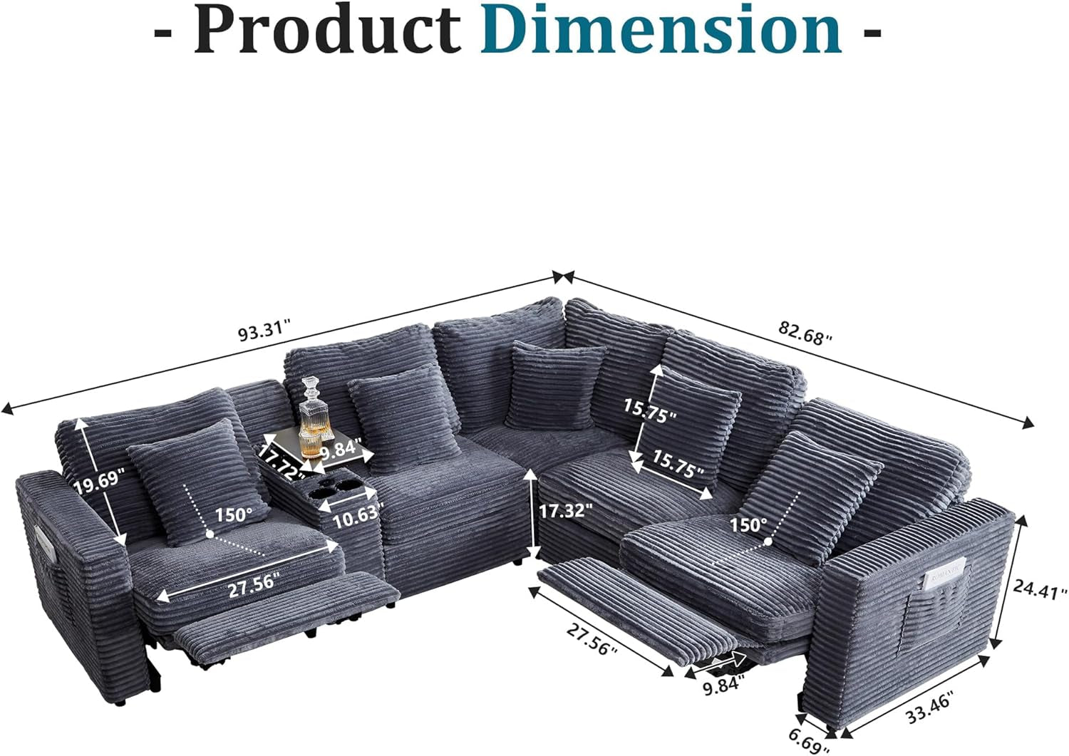 Blue Modular Sectional Sofa With Electric Recliners-1