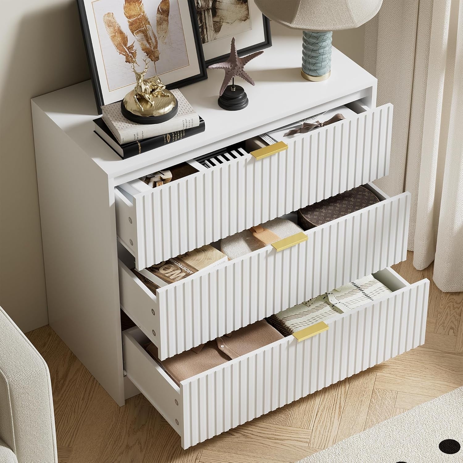White Contemporary Dresser With Three Impressive Drawers-3