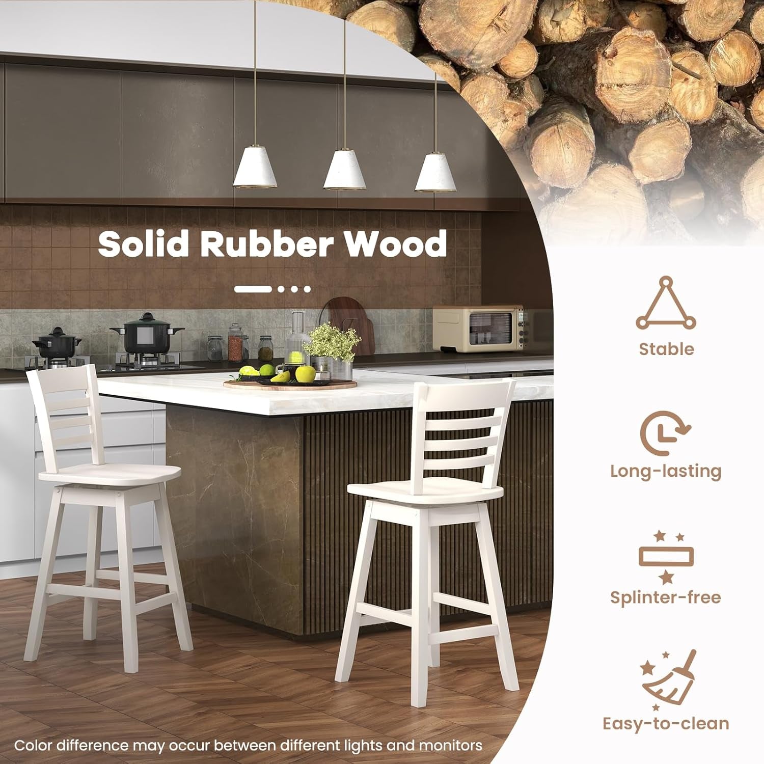 Swivel Wood Bar Stools Set with Ergonomic Design-4