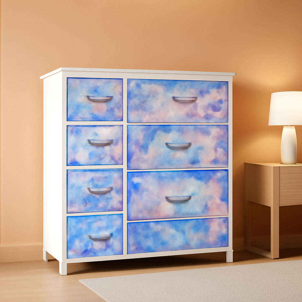 7 Drawer Kids Dresser With Tie Dye Fabric Bins And Wood Top-0