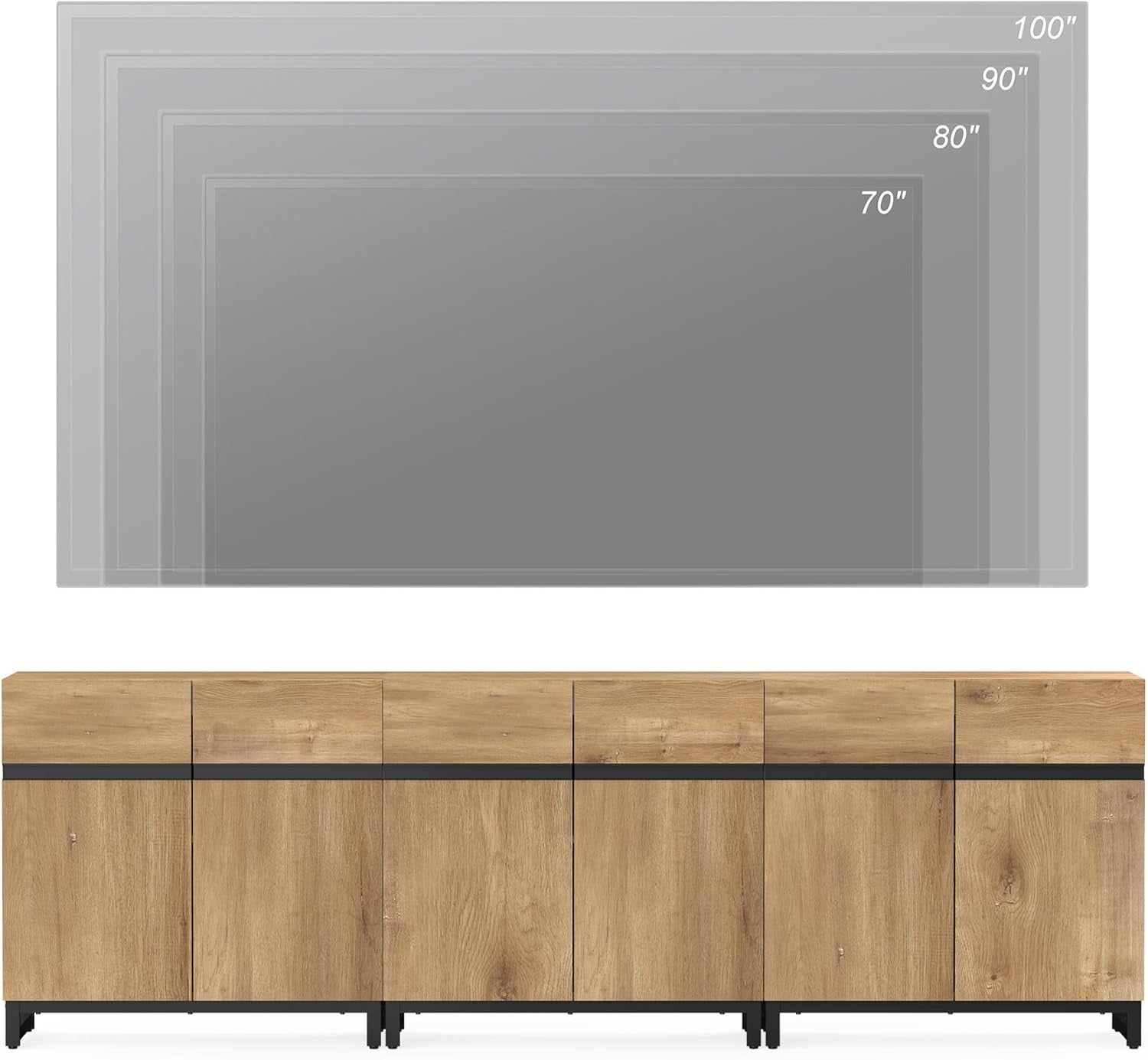 Modern TV Stand for Tvs up to 110 Inch, 3 in 1 Wood Entertainment Center TV Console Table with Adjustable Shelves and Metal Base for Living Room,Bedroom,Oak-3