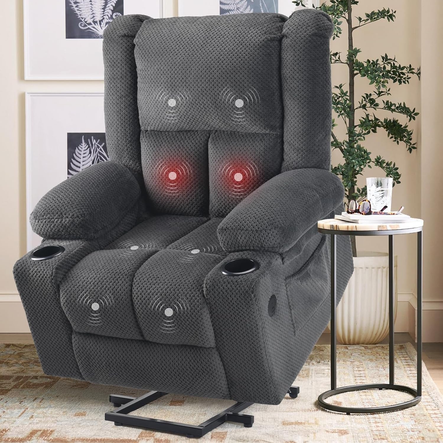 Power Lift Recliner Chair with Massage and Heat for Elderly People, USB Ports and Cup Holders-0