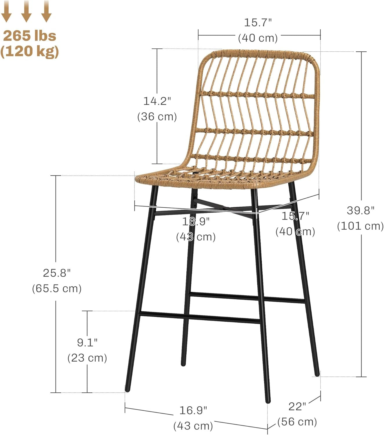 Rattan Counter Height Bar Stools Set Of 2 26 Inch Brown-2