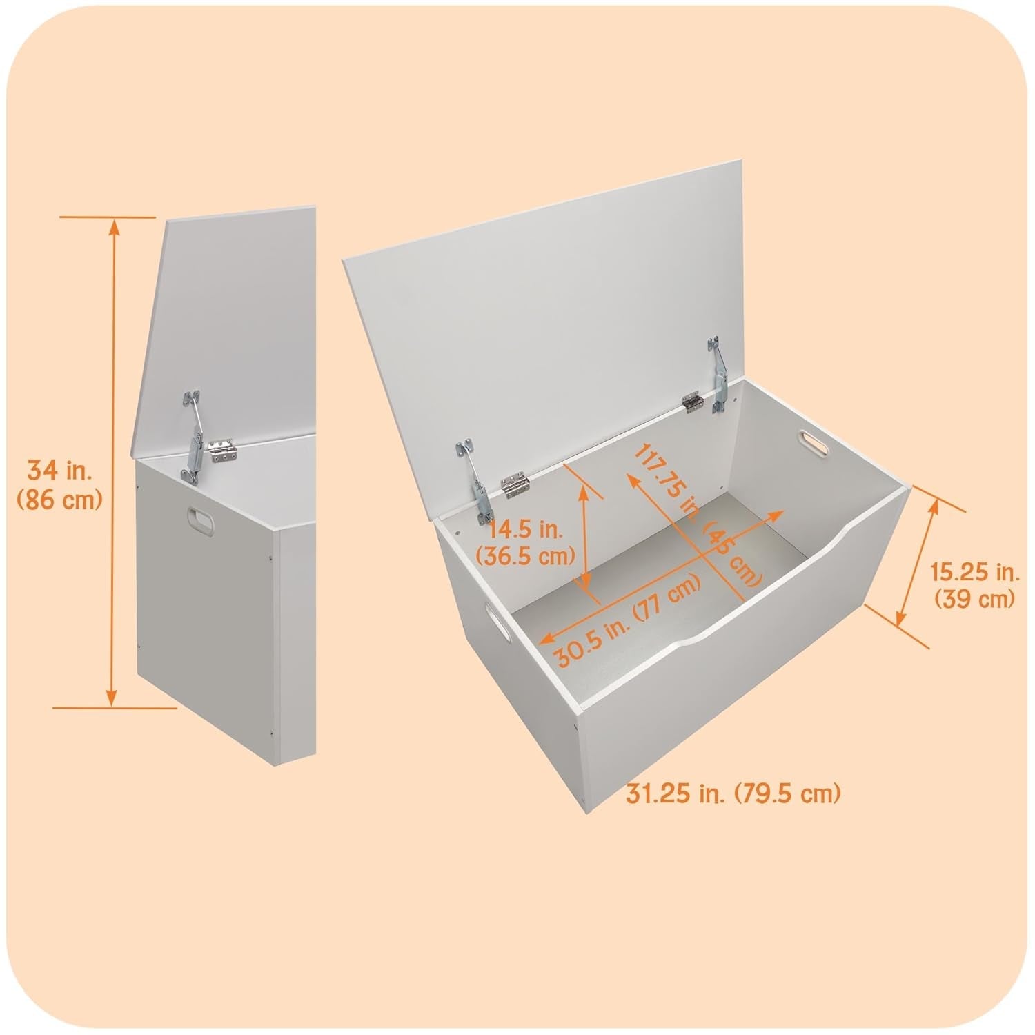 White Toy Storage Chest Bench FourCubicFeet FlipTopLid-4