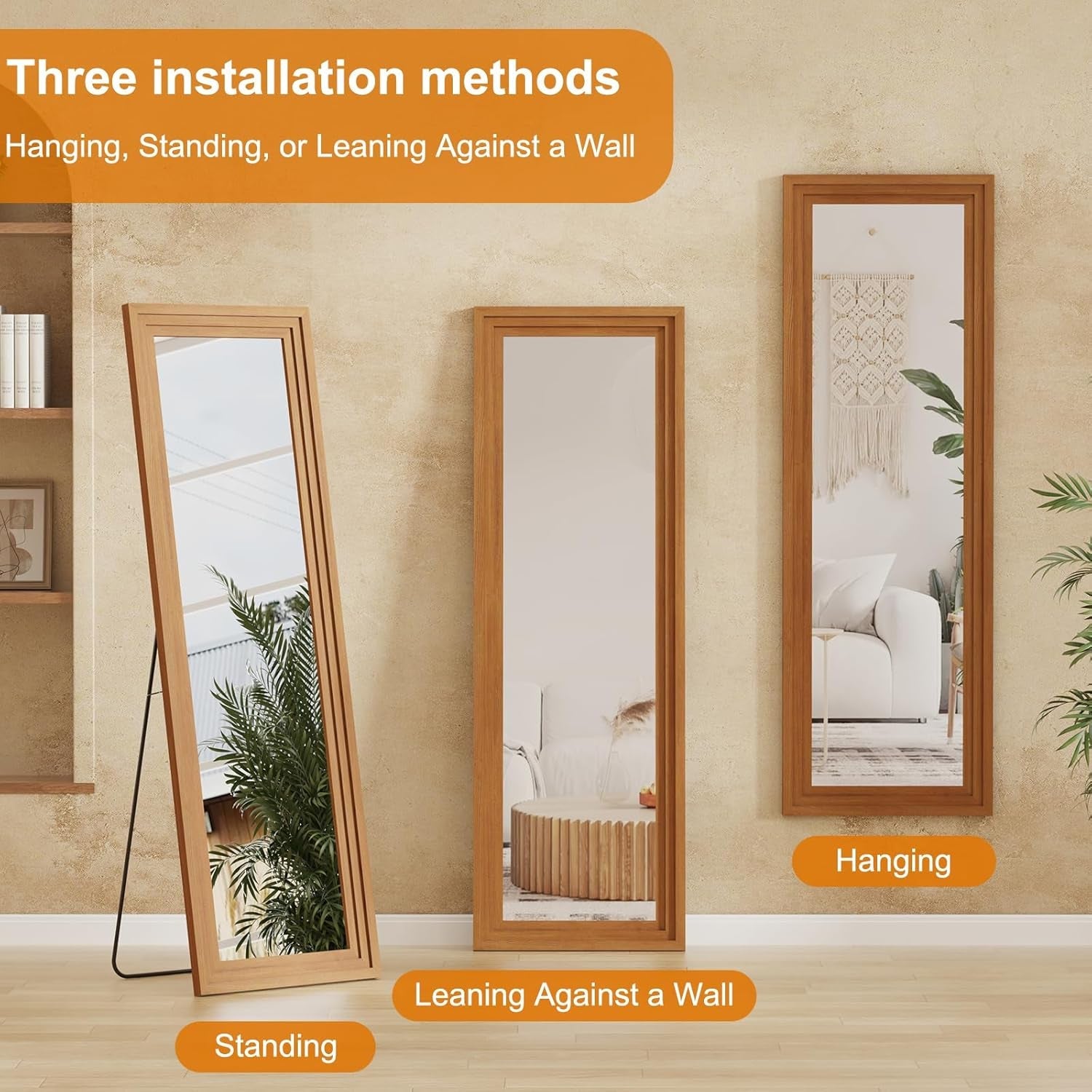 Full Length Mirror 71x32 Walnut Wood Frame Wall Mounted-3