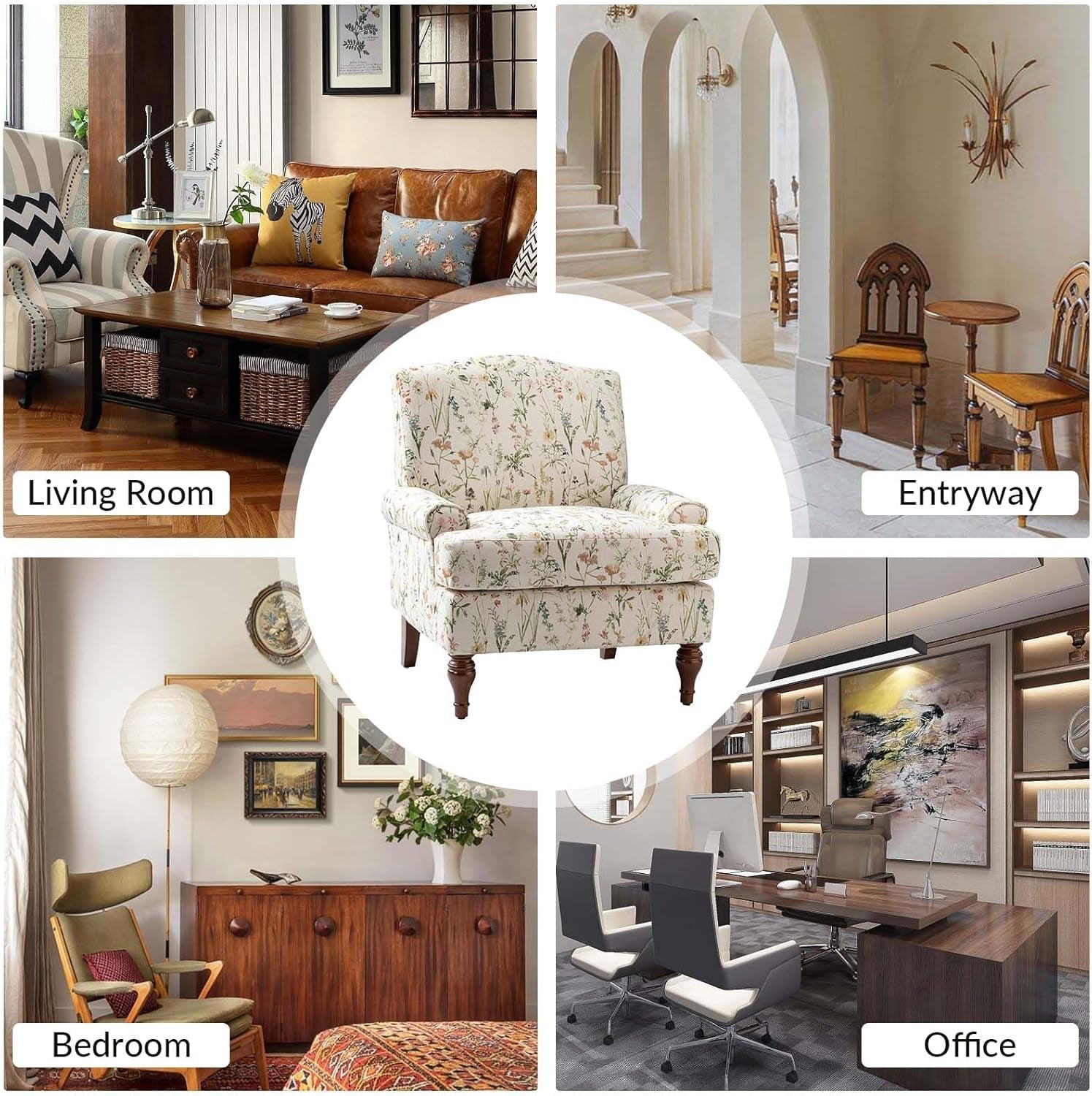 Floral Upholstered Accent Chair With Removable Cushion-4