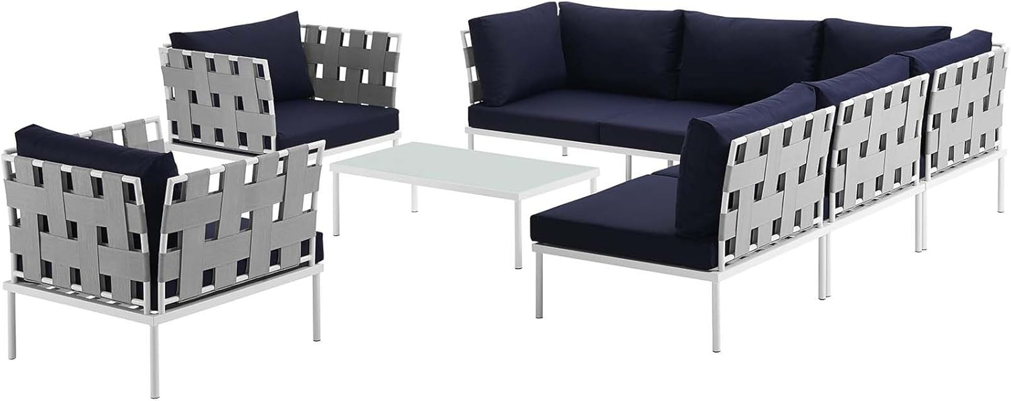 Aluminum Patio Sectional Sofa Set 8 Piece White Navy-2