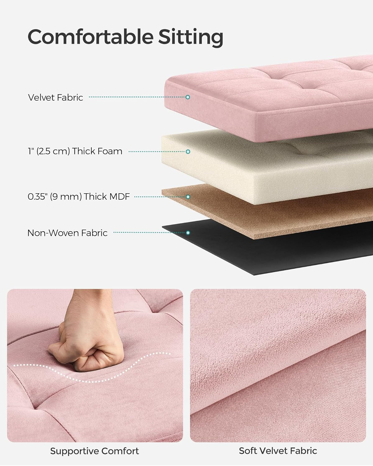 Jelly Pink Foldable Storage Ottoman Bench 15x30x15-3