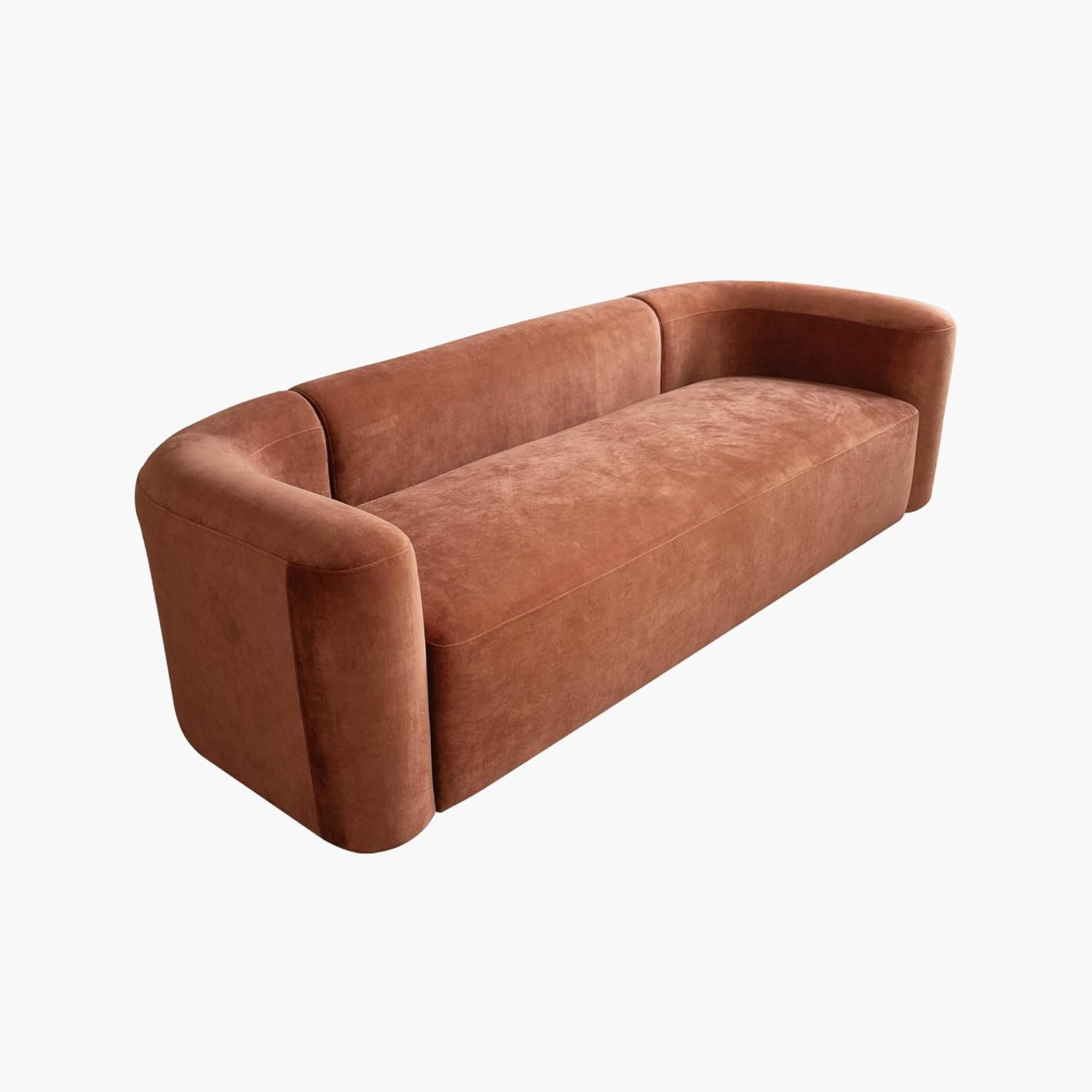 Luxury Modern Tight Curved Back Velvet Sofa, Minimalist Style Comfy Couch for Living Room Apartment, 3 Seater, Tangerine-3