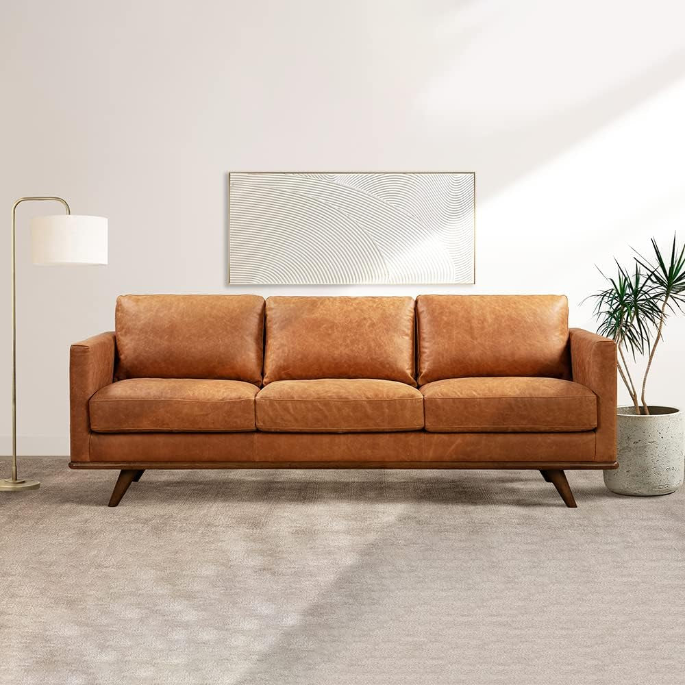 Nolita 85 Inch Cognac Tan Full Grain Pure Aniline Leather Sofa-1