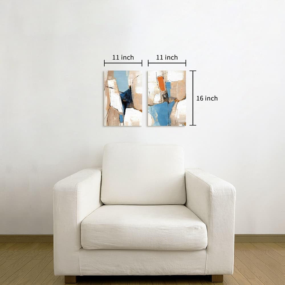 Khaki Blue Abstract Expressionist Canvas Wall Art Duo-4