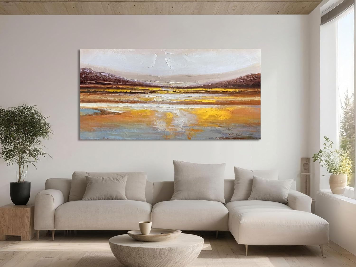 Extra Large 58x29 Abstract Wall Art Warm Earth Tone Finish Canvas-1