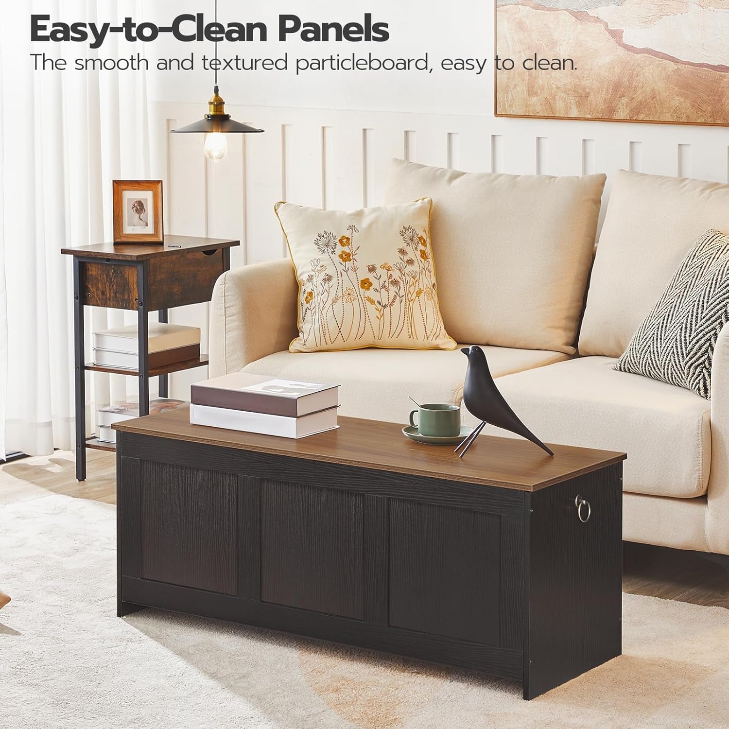 39.3Inch Walnut Storage Bench Featuring Extra Lift-4
