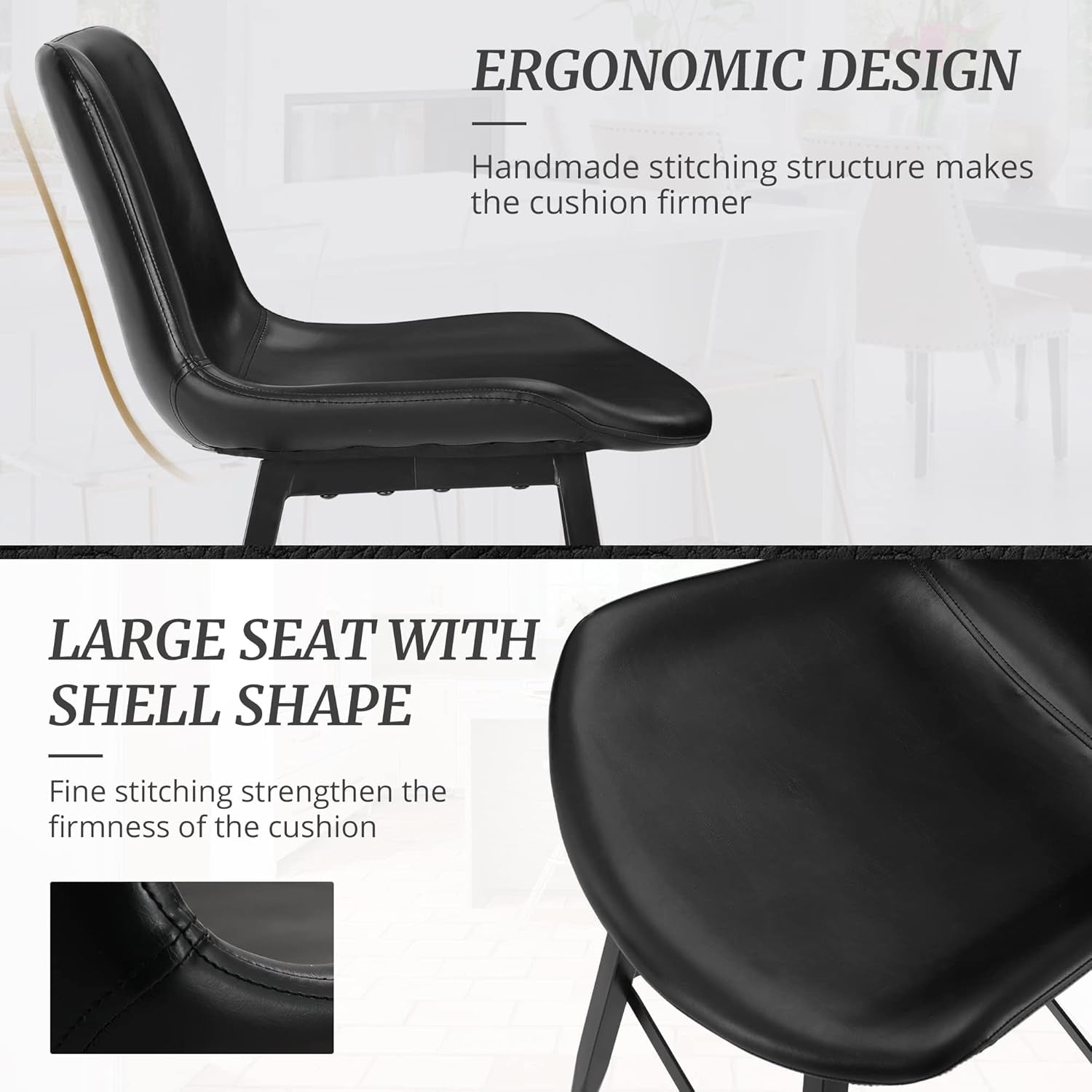 24 Inch Modern Bucket Bar Stool Set Of 3 With Back And Footrest In Faux Leather Black-3