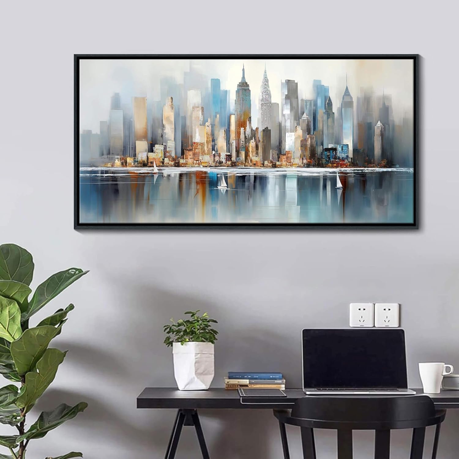 New York Metropolitan Skyline Framed Wall Art 20x40-2