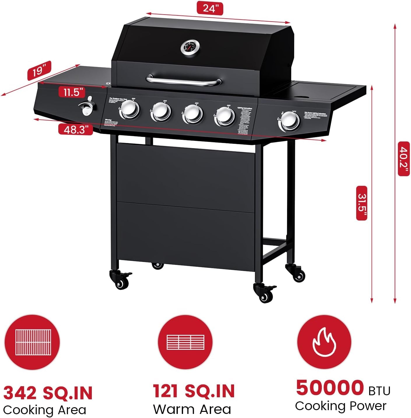 Four-Burner Propane Gas Grill 50,000-BTU Side-Burner