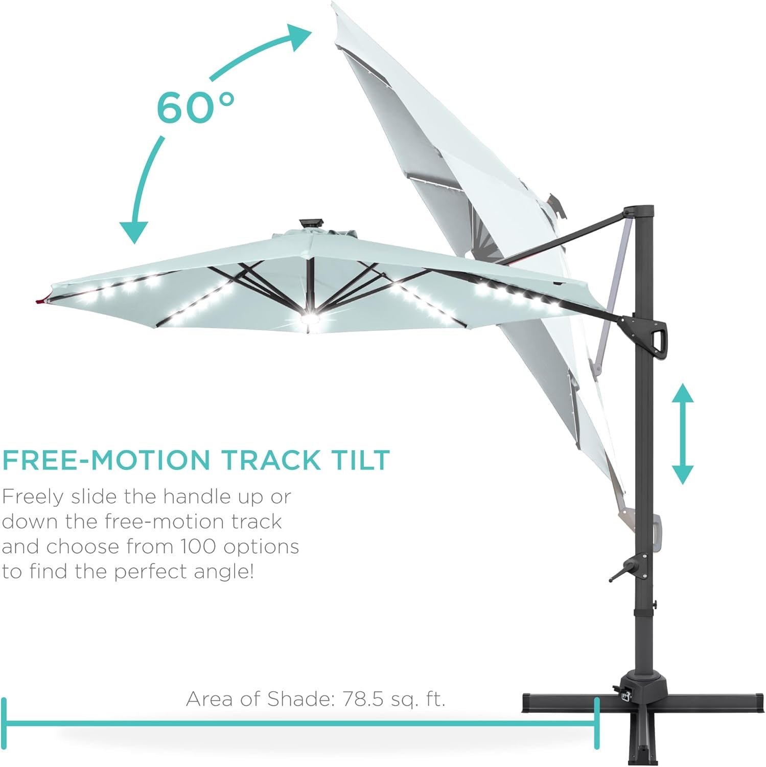 10 Foot Solar LED Cantilever Patio Umbrella With 360 Degree Rotation And Integrated Lights-4