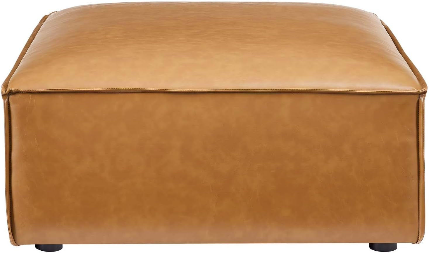 Tan Vegan Leather Contemporary Sectional Sofa Ottoman-4