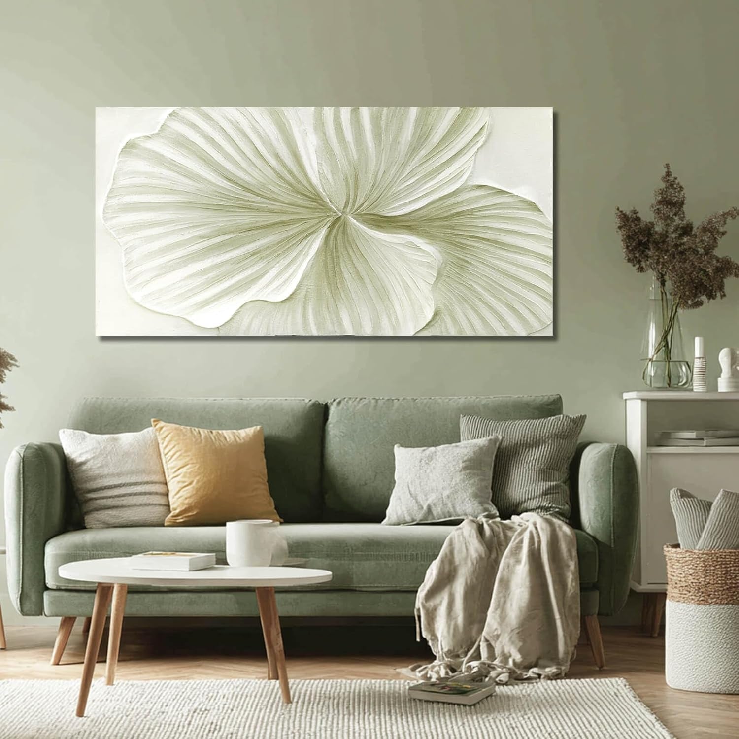 24x48 Green Hand crafted Ginkgo Leaf Canvas Wall Art-3