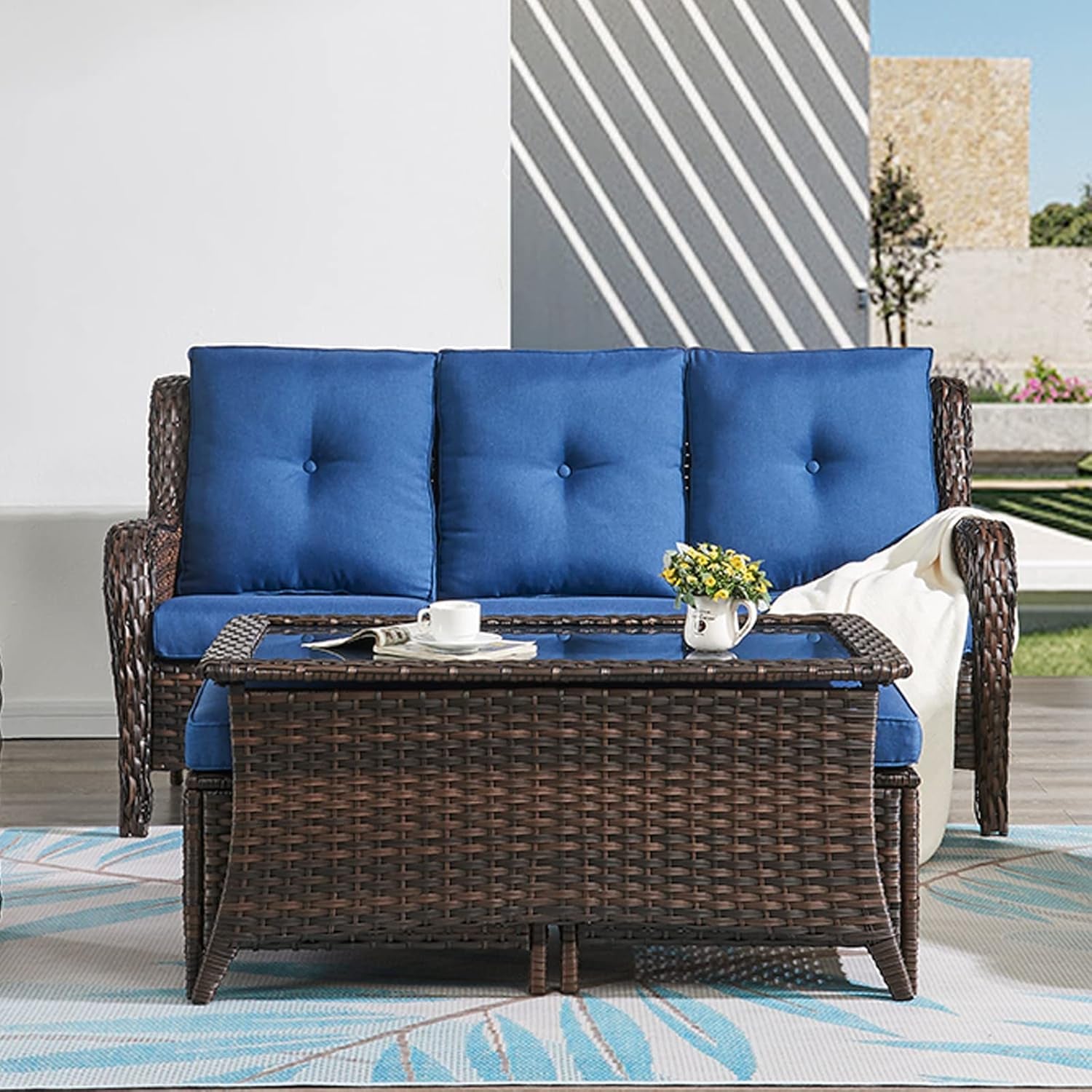6 Piece Outdoor Patio Furniture Set With Swivel Chairs-3