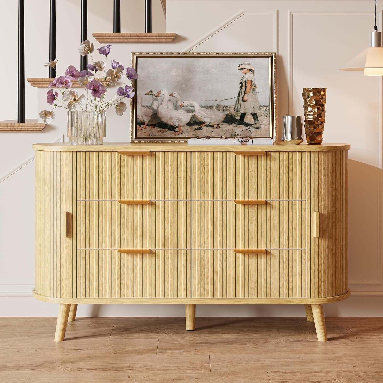 FiftyFiveInch Natural Oak Dresser With Sliding Compartments-3