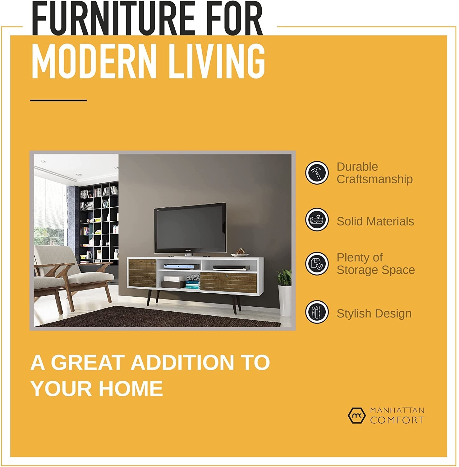 Mid-Century Modern TV Stand with Shelves and Cabinet-1