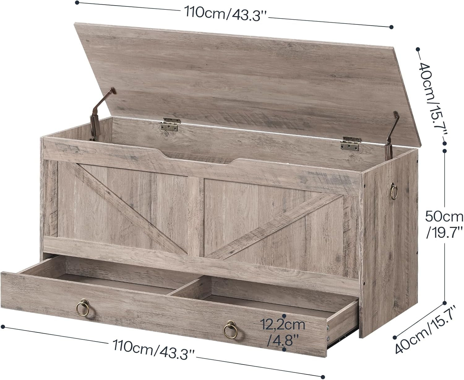 SolidWoodFinish Storage Bench Greige 43Inch Drawer-2