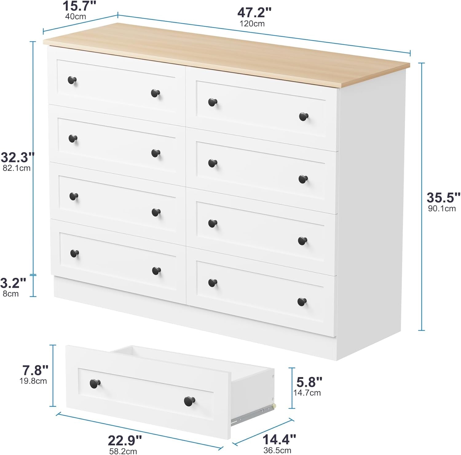 White Farmhouse 8 Drawer Dresser BedroomStorageSolution-1