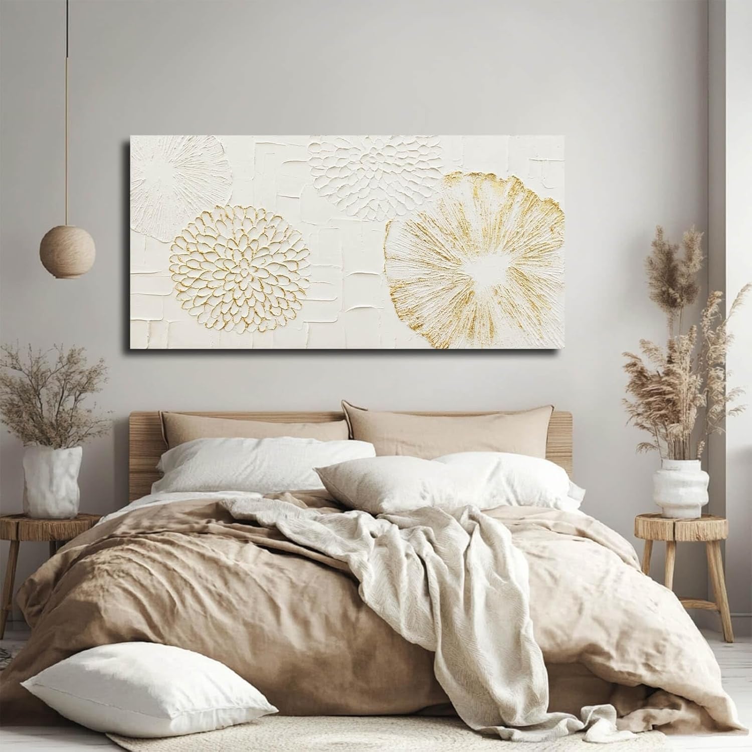 Elegant White Floral Canvas Wall Art 24x48 Inches Wide-2