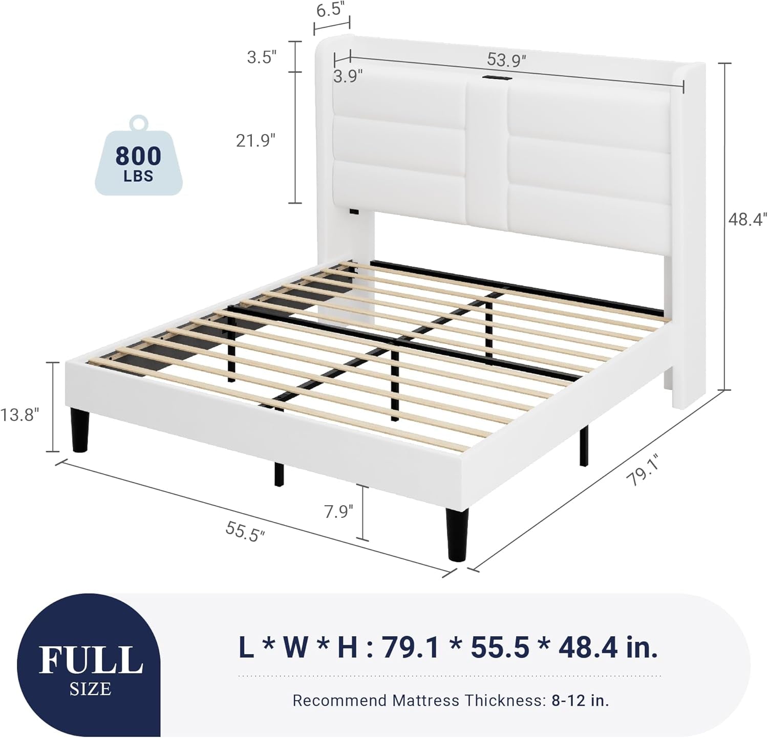 Full Size Platform Bed Frame With Integrated USB Charging Station And Storage Headboard-1