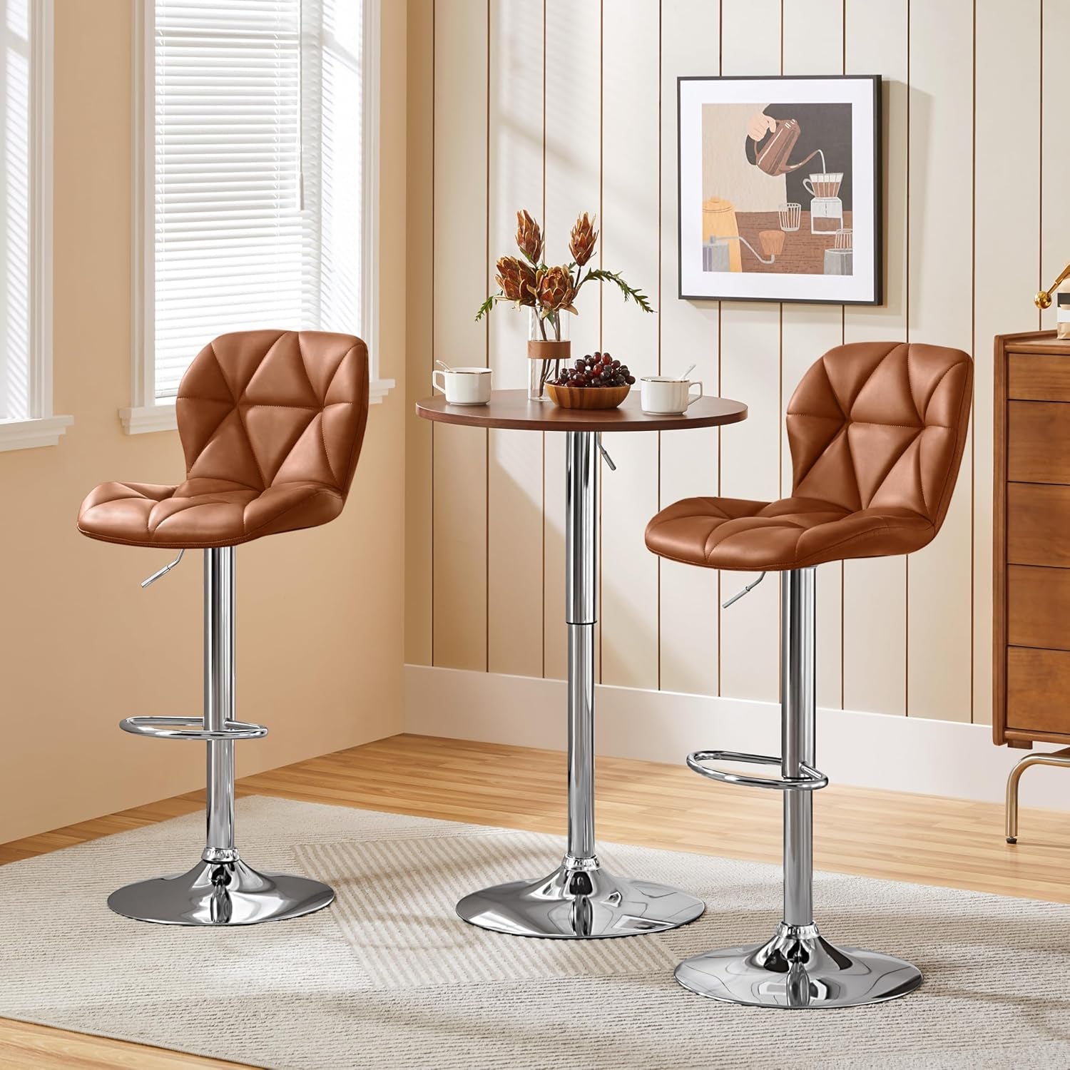 Bar Stools Set Of 2 Adjustable PU Leather Backrest Stools-3