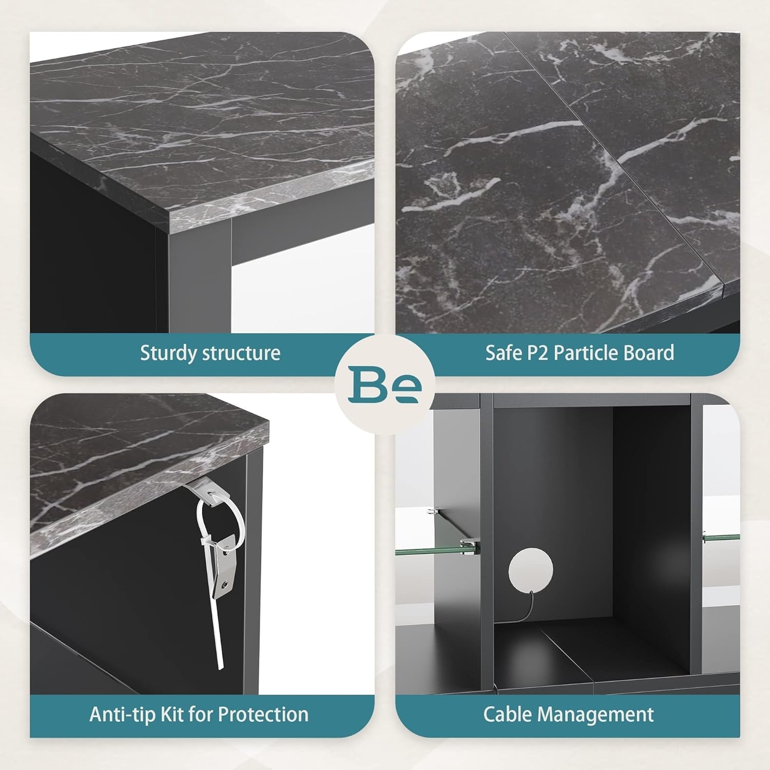 Entertainment Center LED Gaming TV Stand for 55+ Inch TV Adjustable Glass Shelves 22 Dynamic RGB Modes TV Cabinet Game Console PS4, Black Marble-2