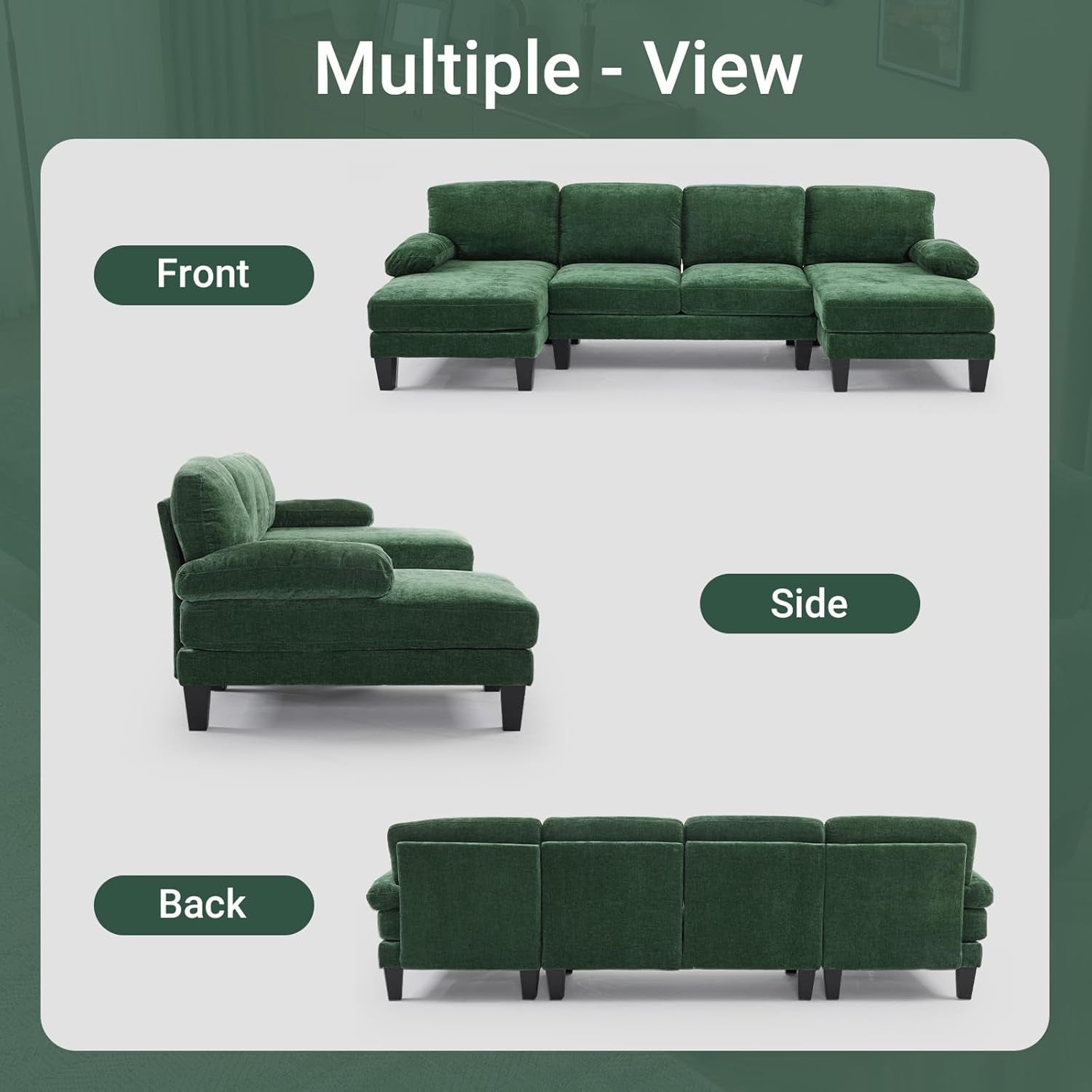 Forest Green 110 Inch U Shape Sectional Couch Double Chaise-4