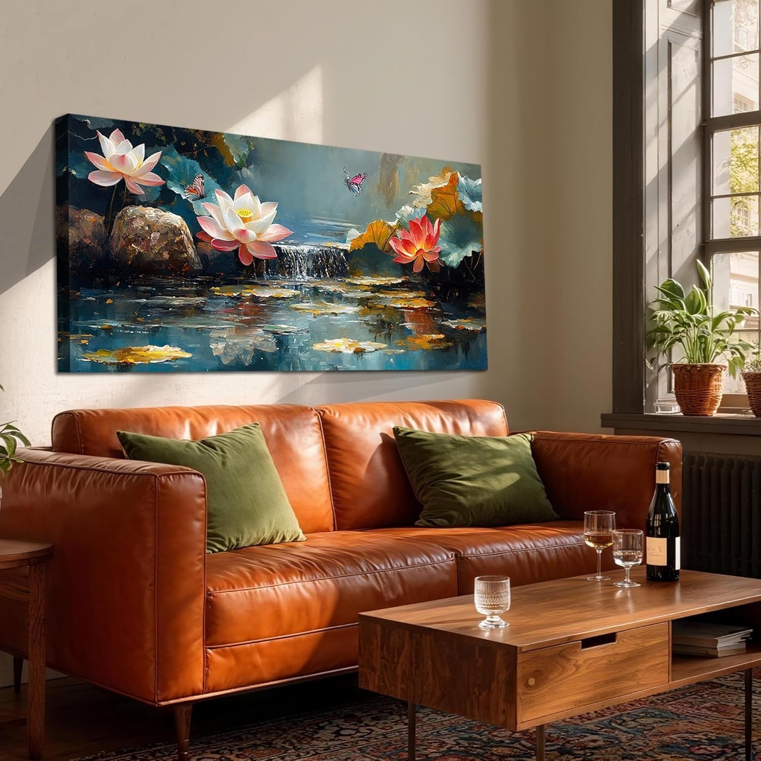 Lotus Canvas Wall Art 58x29 Vibrant Landscape Textured-4