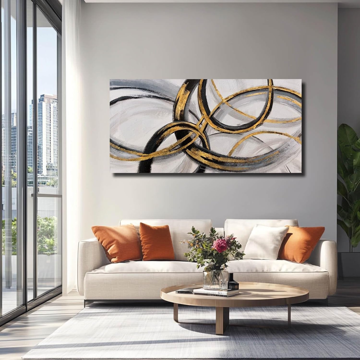 Slate Gray Metallic Abstract Canvas Wall Art 24x48 Inches-1