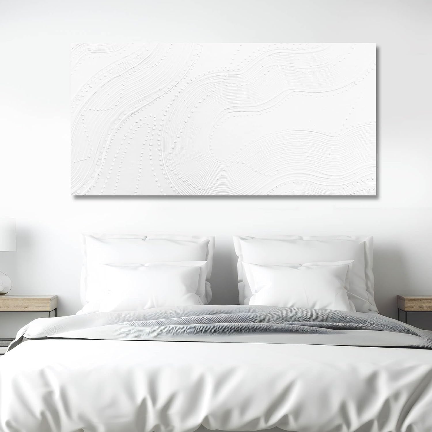 White Textured Abstract Canvas Wall Art 24x48 Inches-2