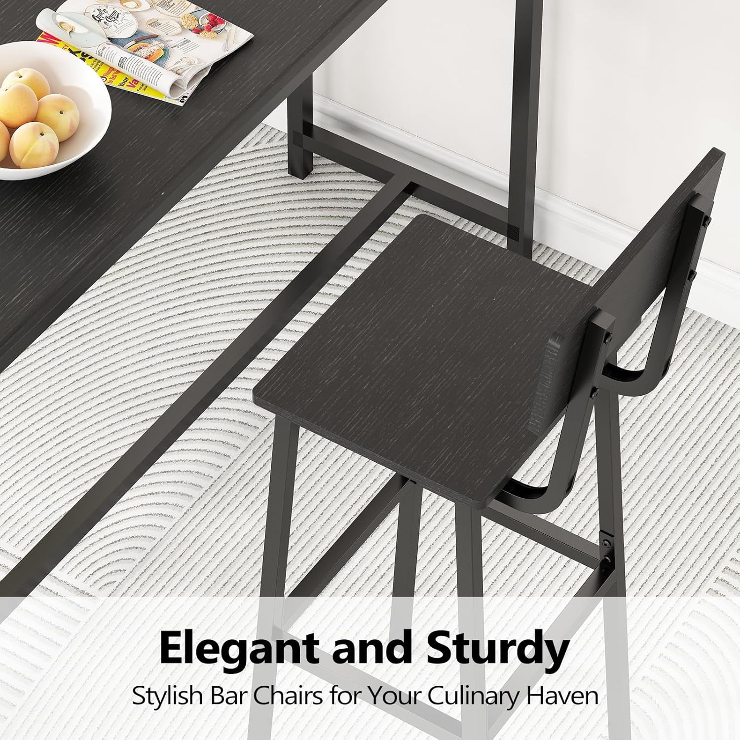 Set of 2 Bar Stools, Tall Bar Stools with Backrest and Footrest, Tall Bar Chairs, Industrial Style Counter Height Bar Stools for Dining Room, Kitchen, Bar Rustic Black-2