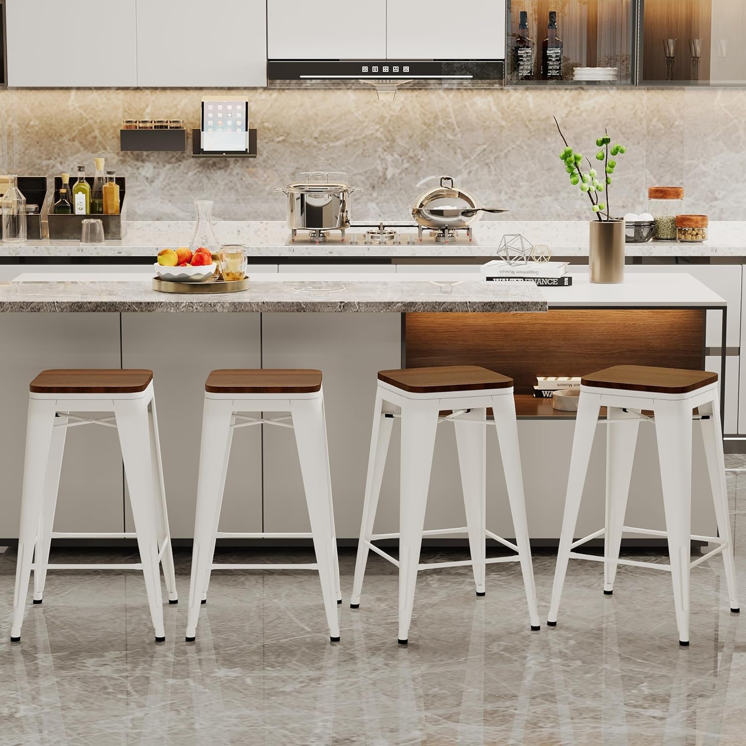 Metal Bar Stools Set of Four Backless Stackable Design-2