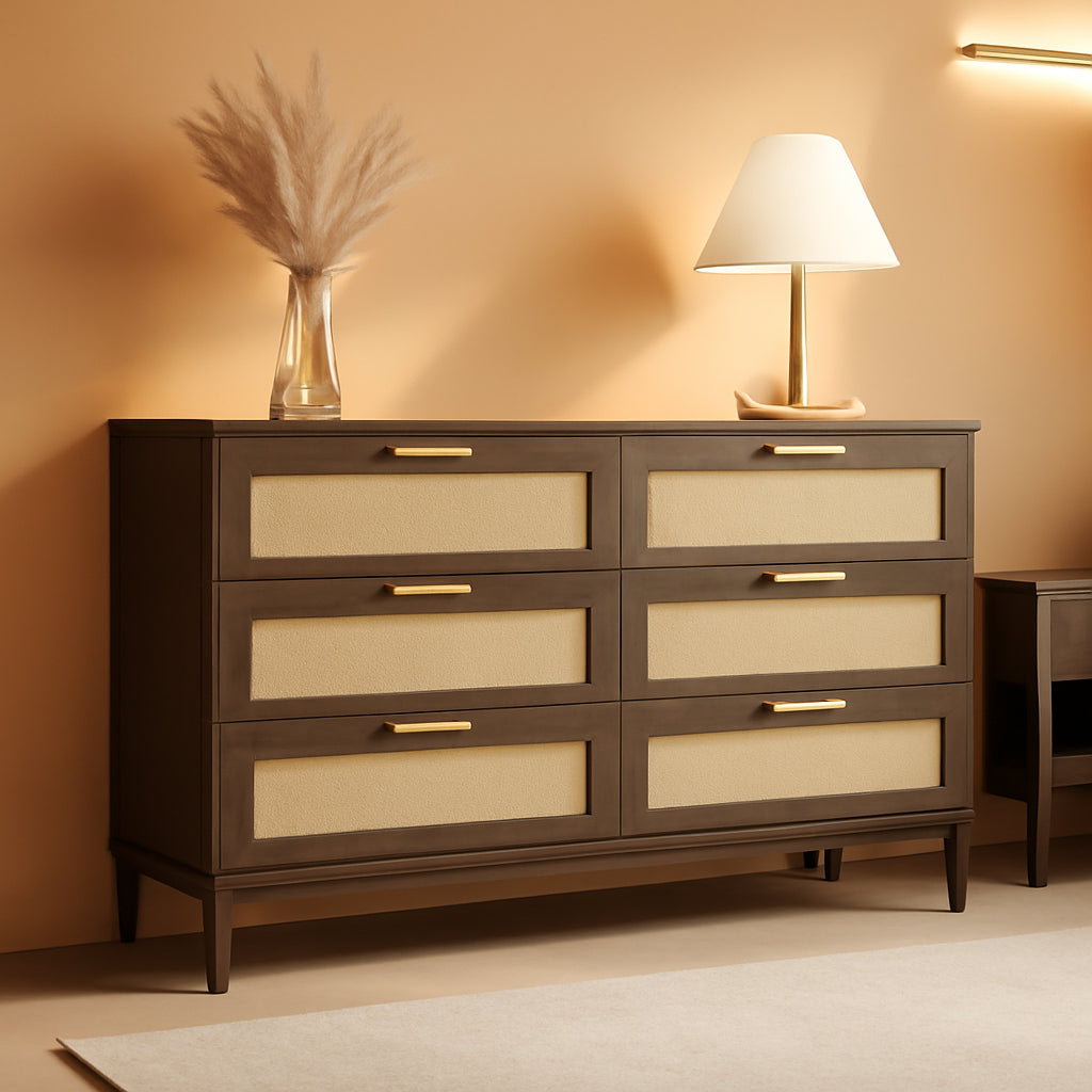 Walnut FortySevenInch Dresser With Six Deep Drawers-0