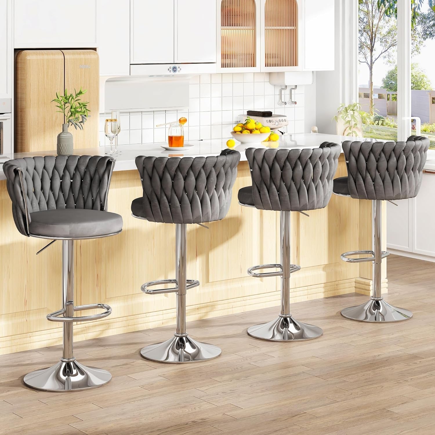 Modern Velvet Swivel Bar Stools Set of Four-3