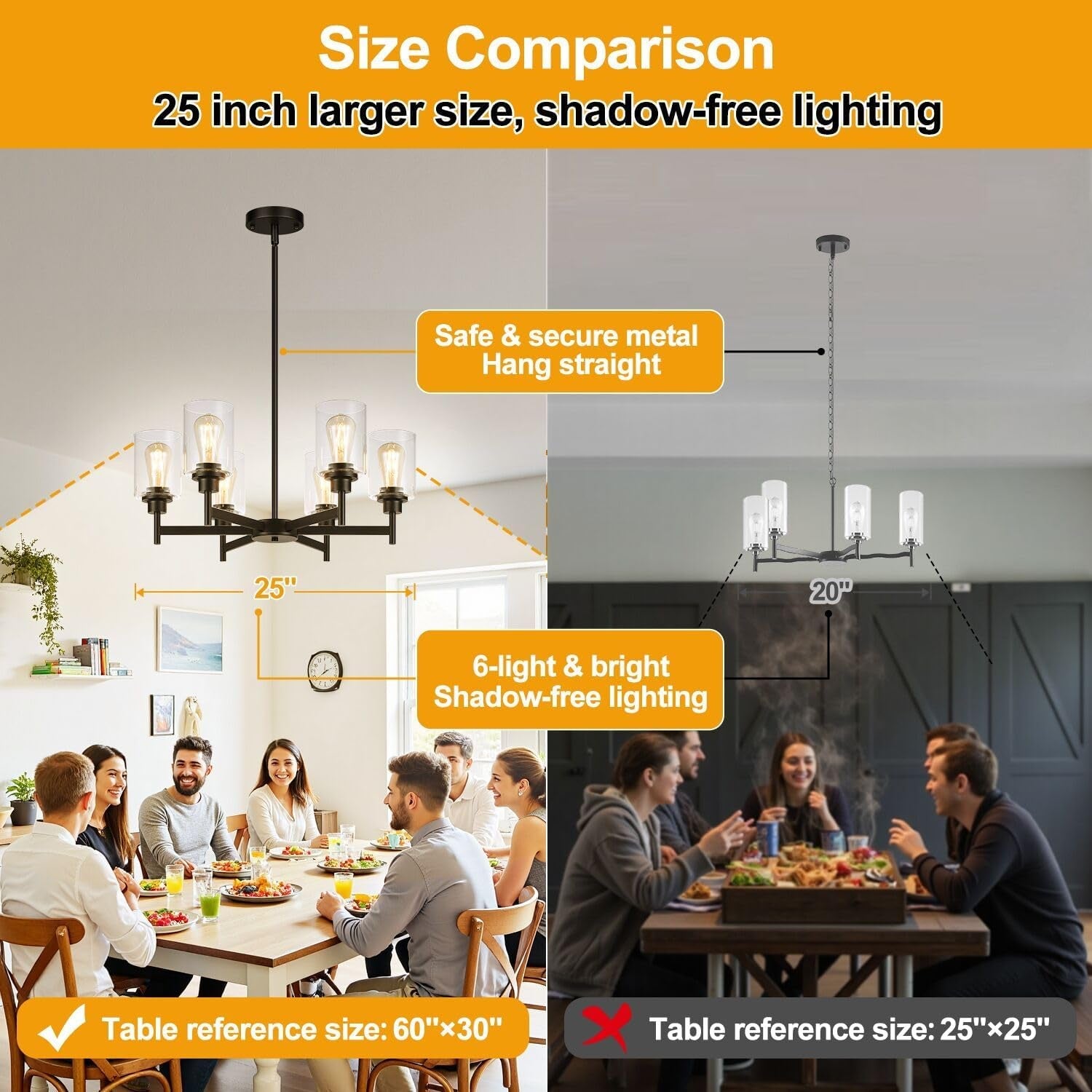 Black Six Light Dining Room Chandelier Crystal Aura-3