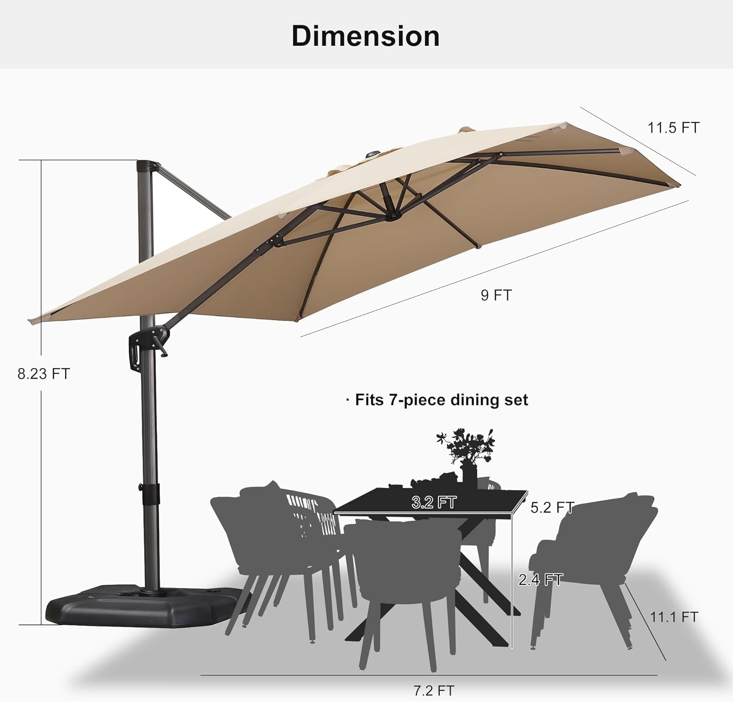 Cantilever Patio Umbrella 9 By 11.5 Feet 360 Rotation-1
