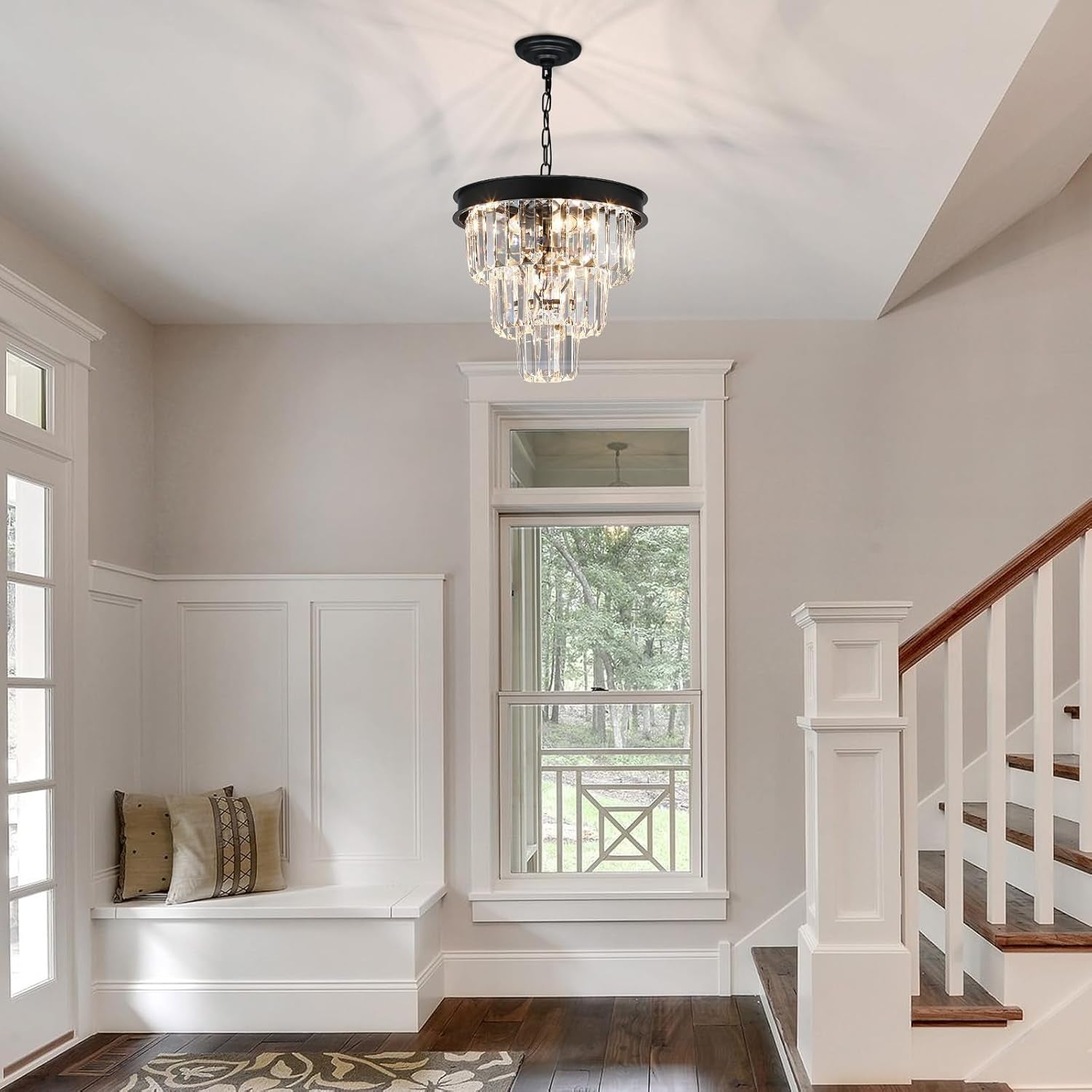 Black Four Light Crystal Chandelier Dining Pendant-2
