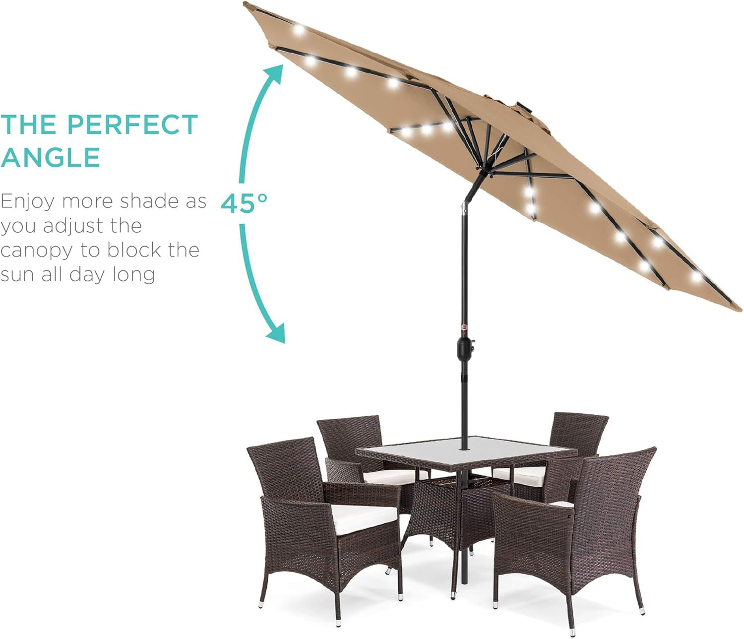 10 Ft Solar LED Patio Umbrella With Tilt Adjustment And UV Resistant Fabric All Weather Use-1