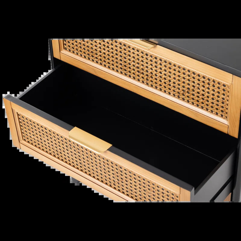 Mid Century Modern Woven Cane Front Nightstand Chest-3
