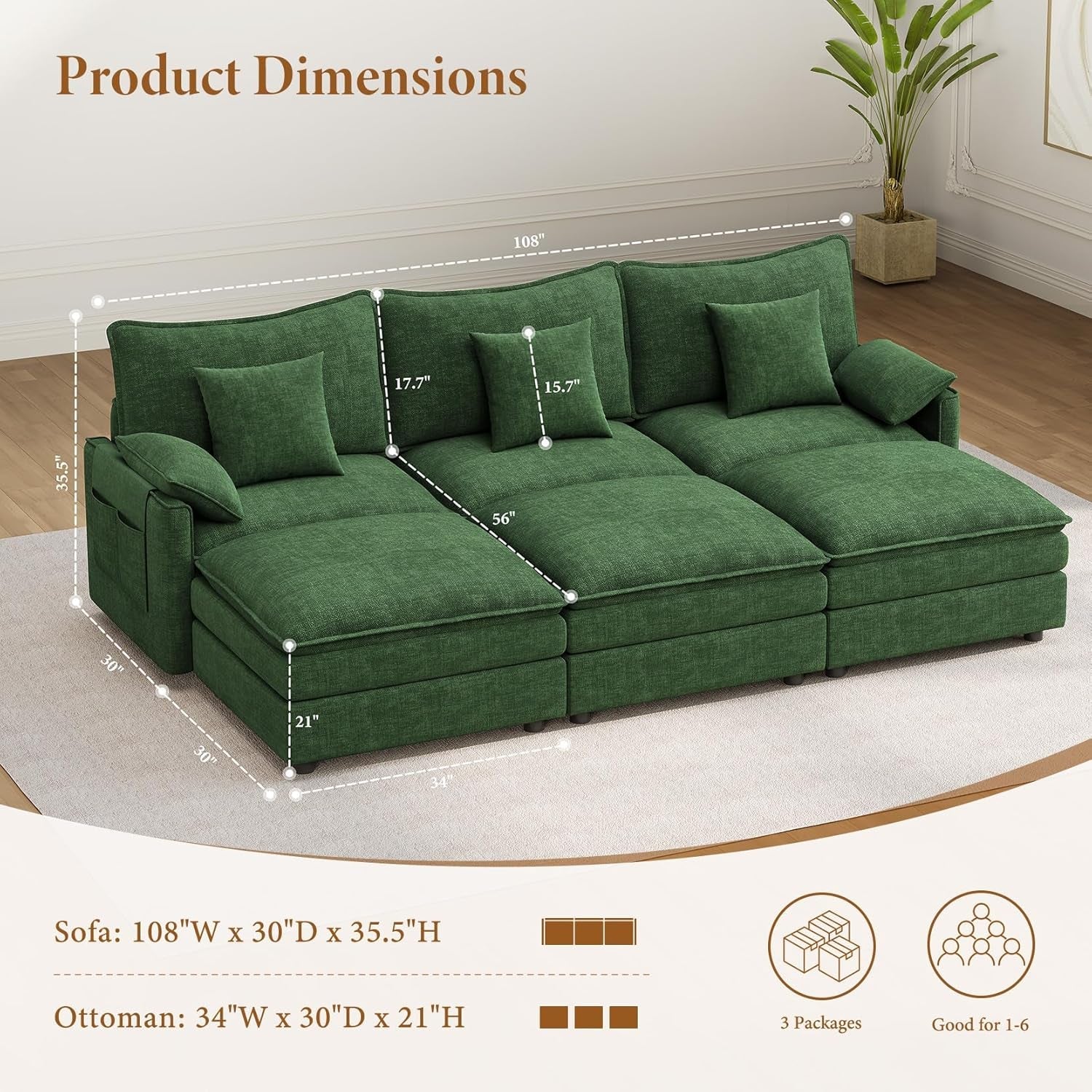 Green 108 Inch DeluxePlus Cloud Sleeper Sectional Sofa-1