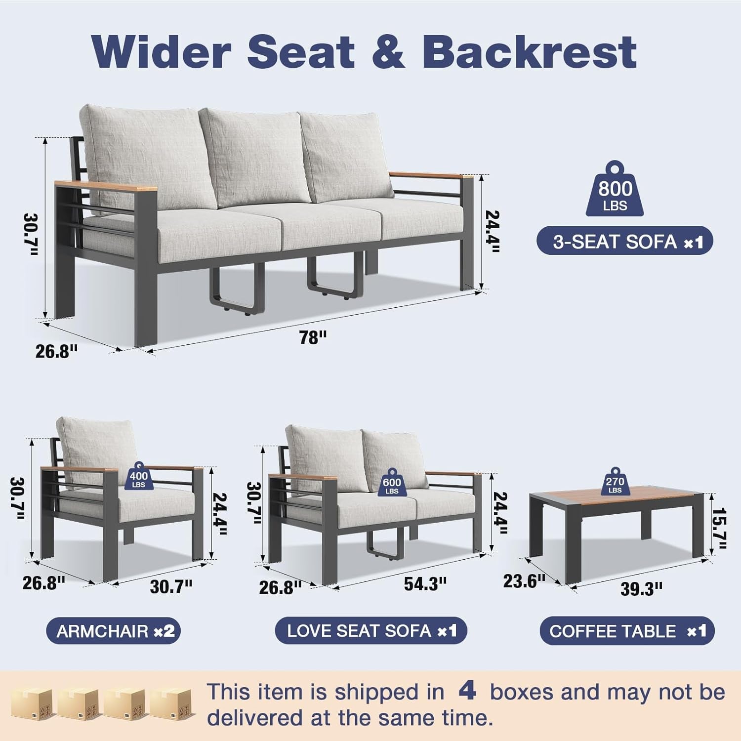 Oversized Aluminum Patio Furniture Set with Thick Cushions-1
