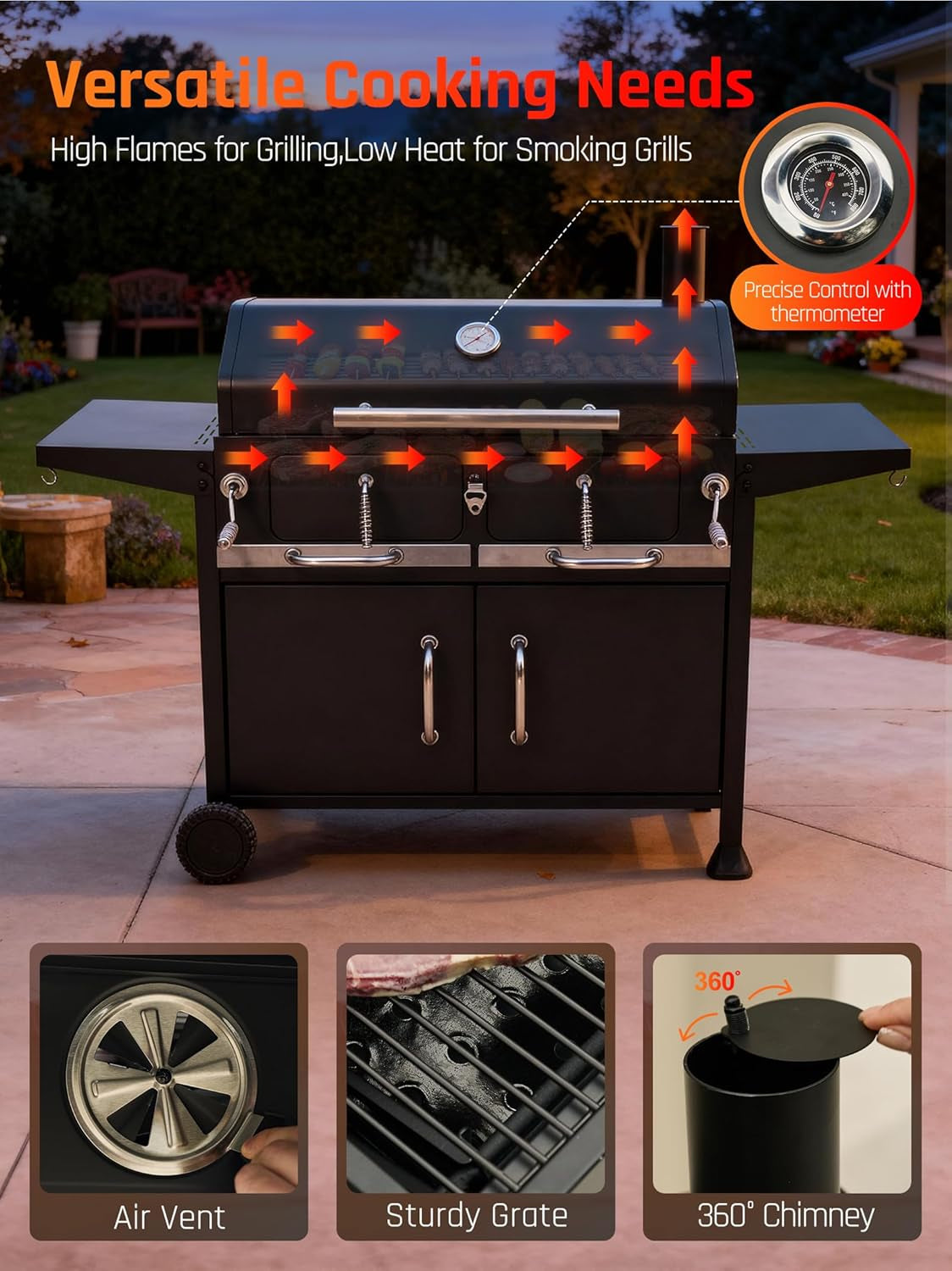 36 Inch Charcoal Grill With Independent Dual Cooking